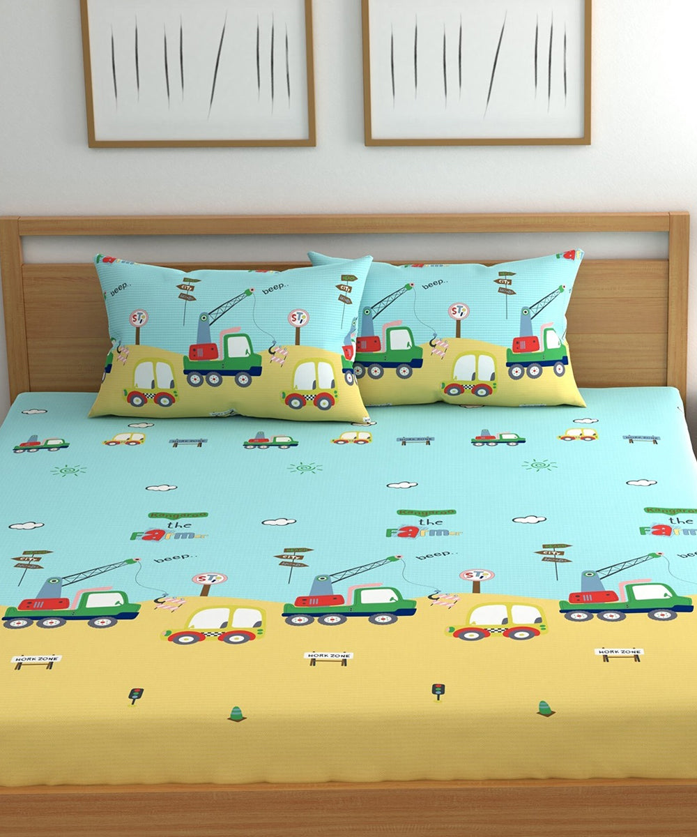 Little Builder Dreams Kids Fitted Bedsheet With Pillow Cover