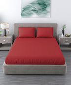 Red Satin Stripe King Size Bedsheet With 2 Pillow Covers