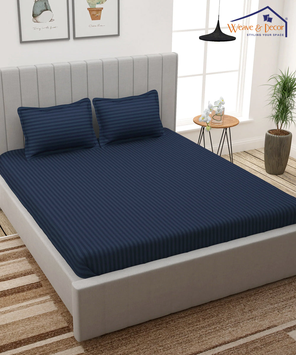 Blue Satin Stripe Comforter Set with Bedsheet & Pillow Covers