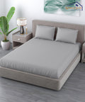 Light Grey Satin Stripe King Size Bedsheet With 2 Pillow Covers