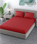Red Satin Stripe King Size Bedsheet With 2 Pillow Covers