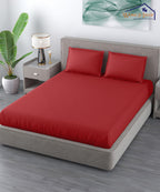 Red Satin Stripe King Size Bedsheet With 2 Pillow Covers