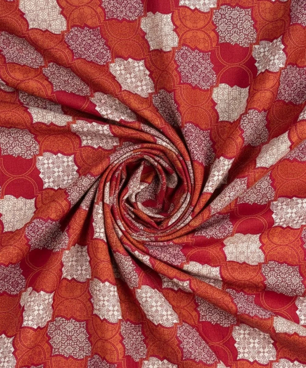 Crimson Mosaic Elegance Cotton Double Bedsheet with Pillow Covers