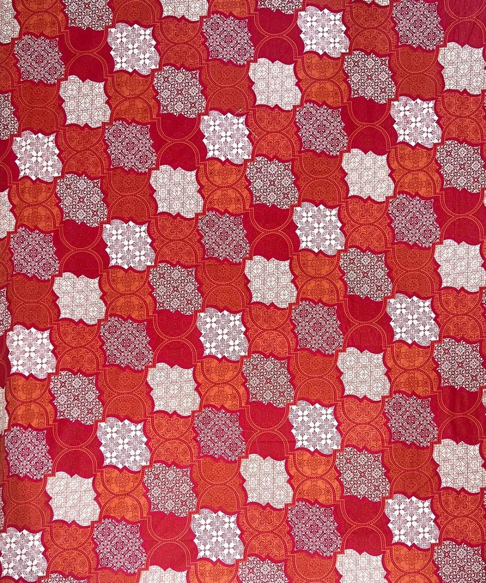 Crimson Mosaic Elegance Cotton Double Bedsheet with Pillow Covers