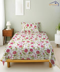 Blush Garden Floral Cotton Single Bedsheet With 1 Pillow Cover