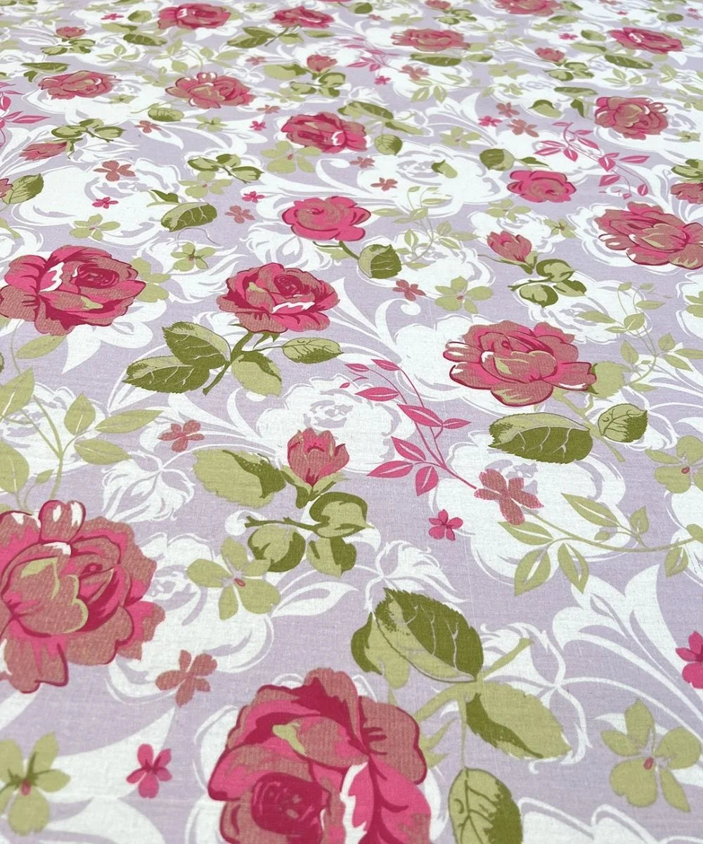 Blush Garden Floral Cotton Double Bedsheet with Pillow Covers