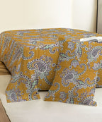 Mustard Paisley Bloom Cotton Single Bedsheet With 1 Pillow Cover