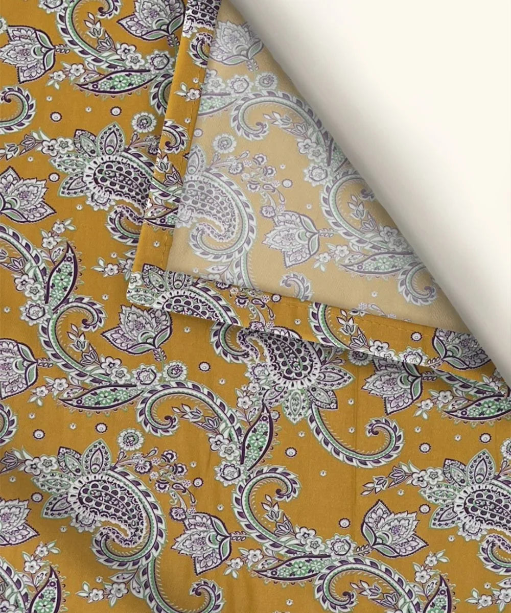 Mustard Paisley Bloom Cotton Double Bedsheet with Pillow Covers