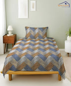 Rust Striped Cotton Single Bedsheet With 1 Pillow Cover