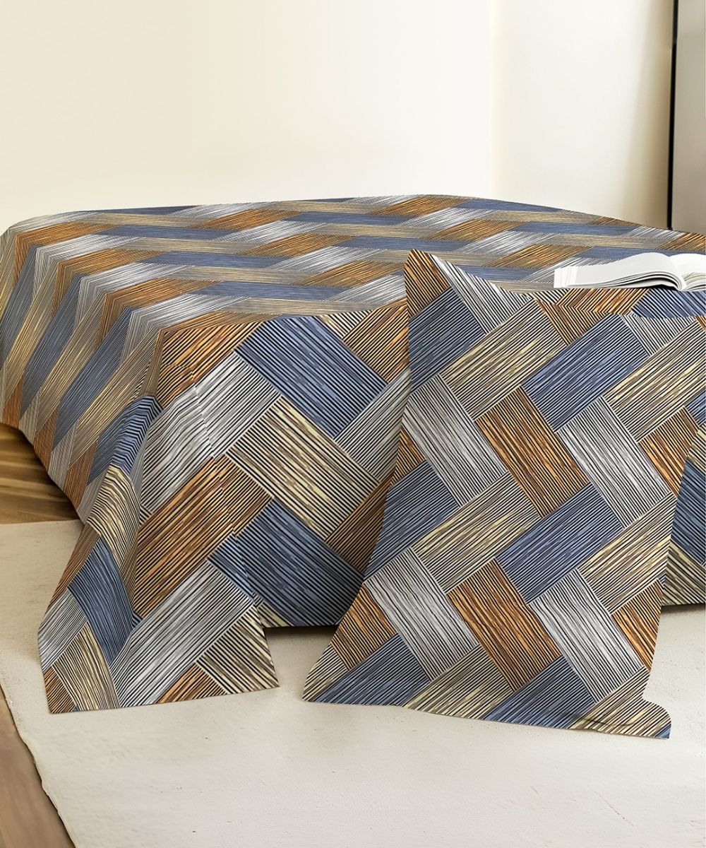 Rust Striped Cotton Single Bedsheet With 1 Pillow Cover