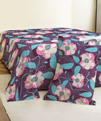 Purple Blossom Floral Cotton Single Bedsheet With 1 Pillow Cover