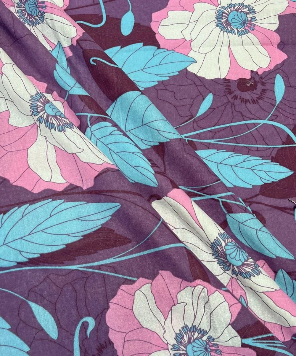 Purple Blossom Floral Cotton Double Bedsheet with Pillow Covers