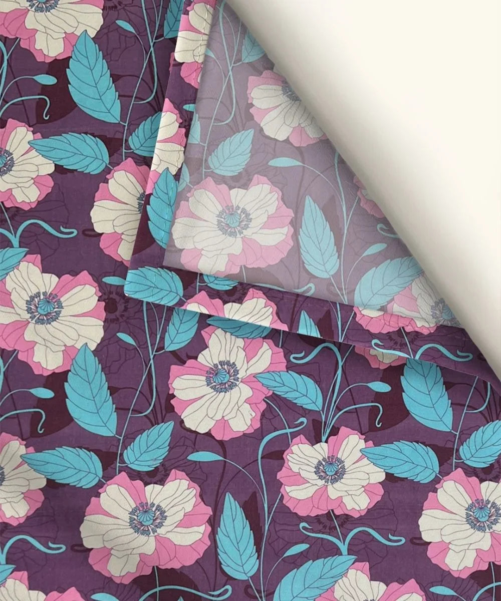 Purple Blossom Floral Cotton Double Bedsheet with Pillow Covers
