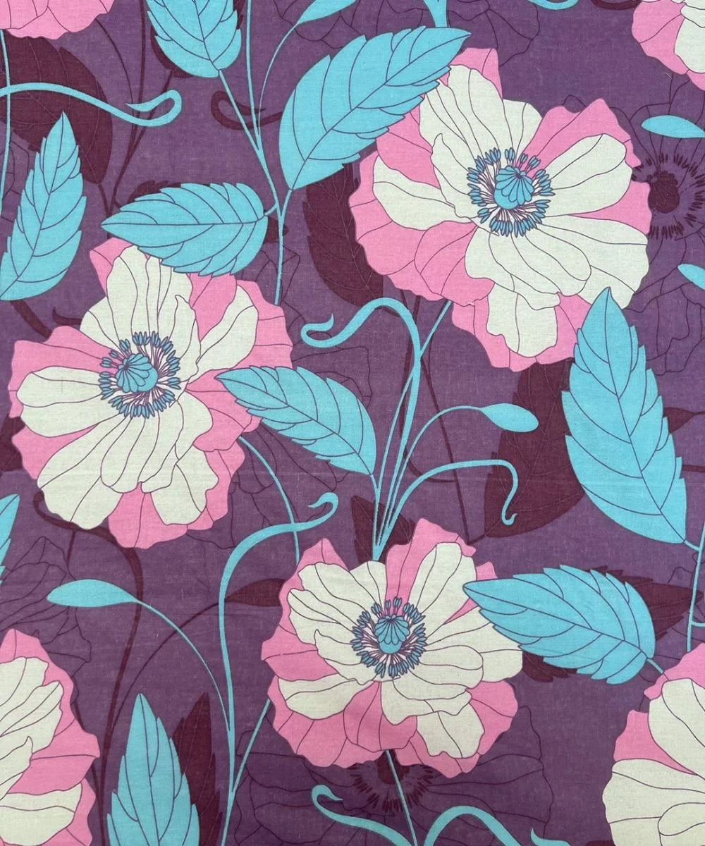 Purple Blossom Floral Cotton Double Bedsheet with Pillow Covers