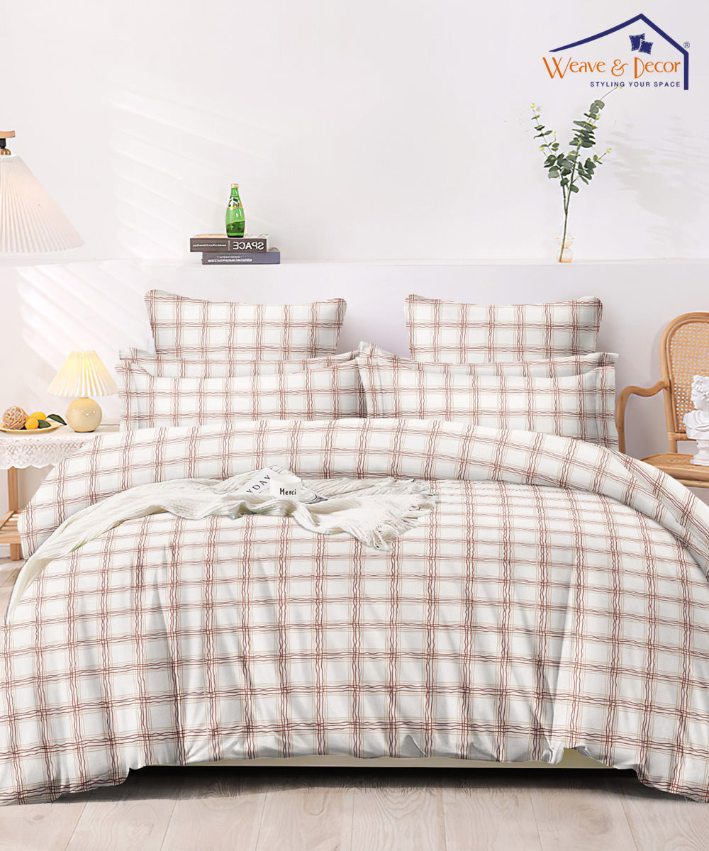 Red Checks Single Fitted Bedsheet With 1 Pillow Cover