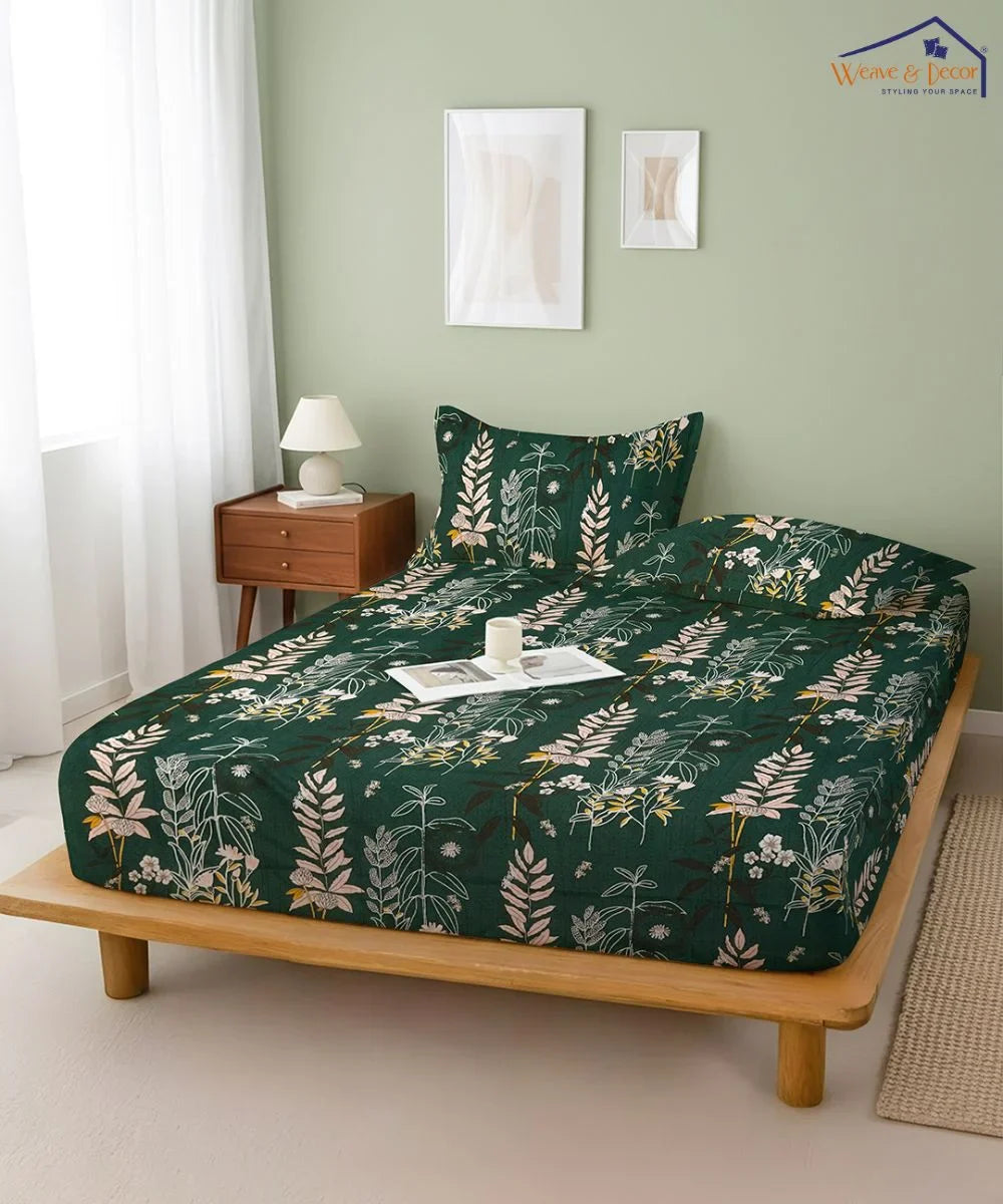 Emerald Forest Charm Fitted Bedsheet With Pillow Cover