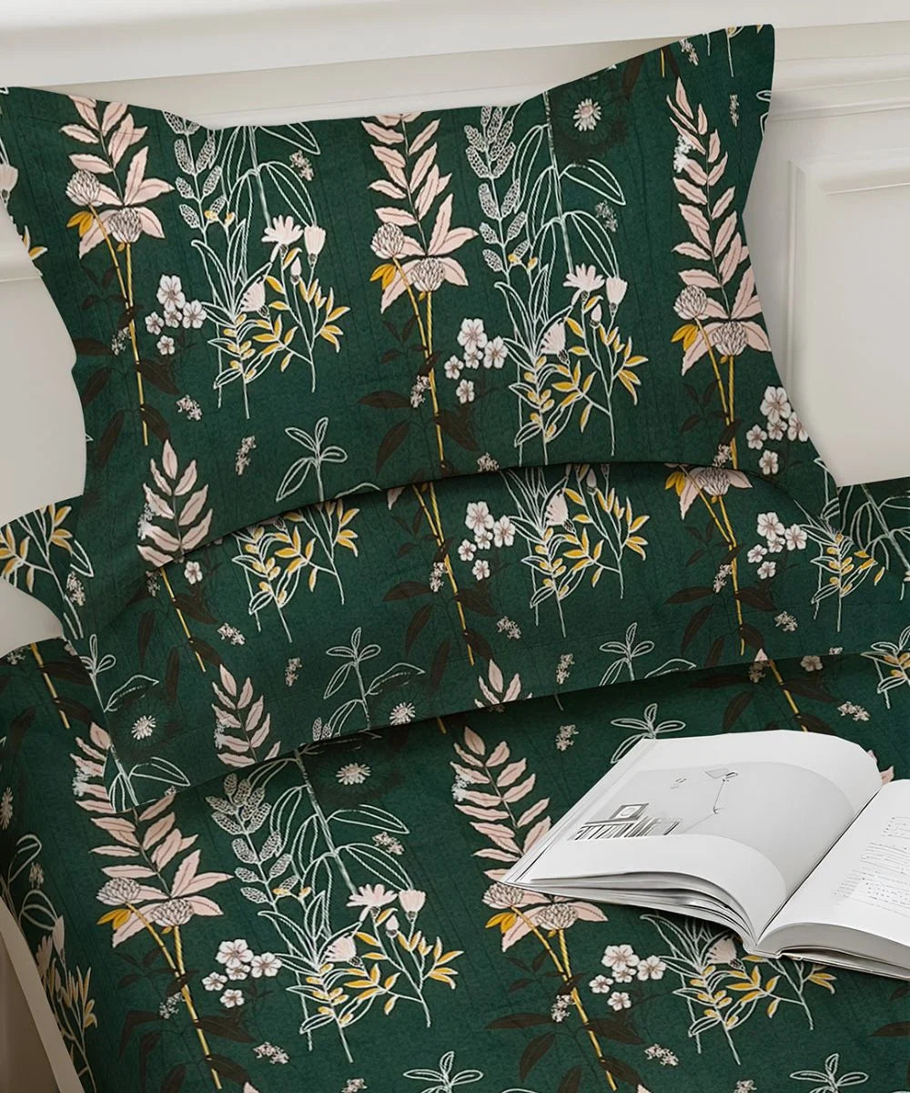 Emerald Forest Charm Flat Bedsheet With Pillow Covers
