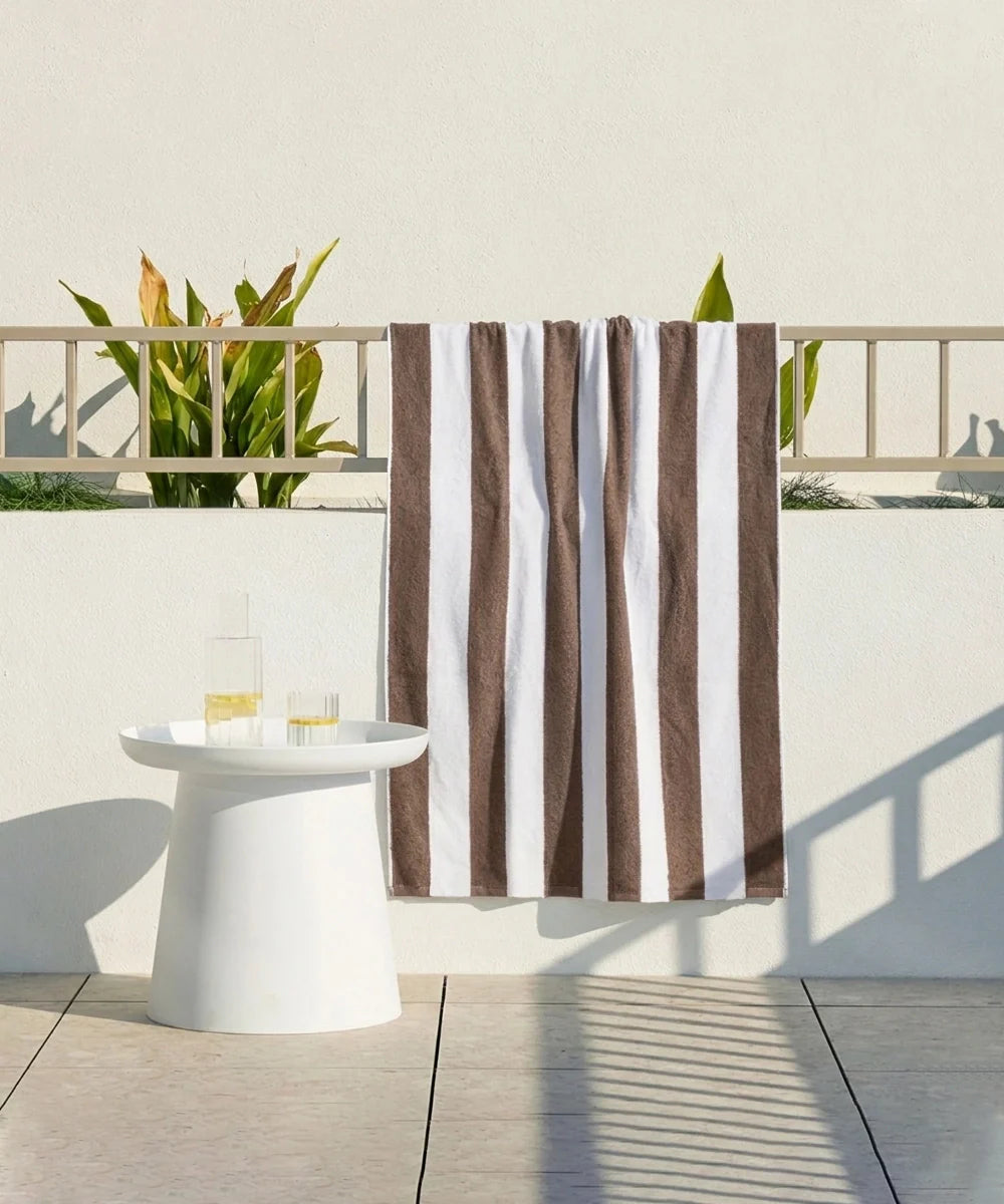 Weave & Decor Brown Stripes Plush Pool Towel – Extra Absorbent, Soft & Long Lasting