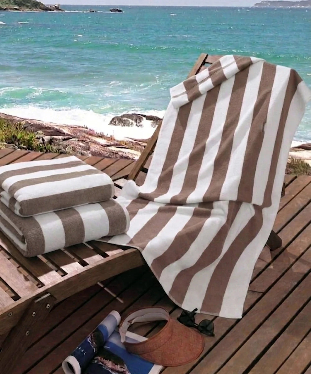 Weave & Decor Brown Stripes Plush Pool Towel – Extra Absorbent, Soft & Long Lasting